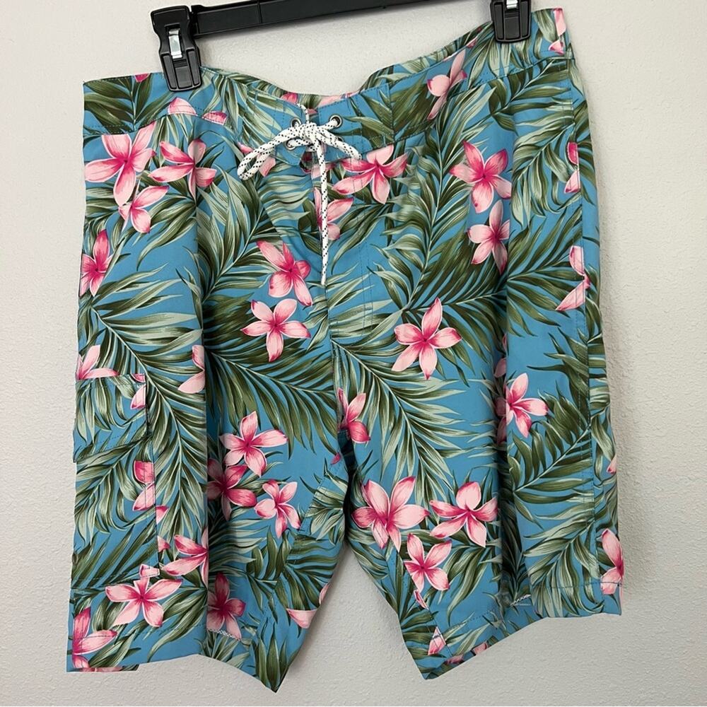 J. Crew Blue Pink Floral Print Drawstring Waist Long Board Short Men's size 34